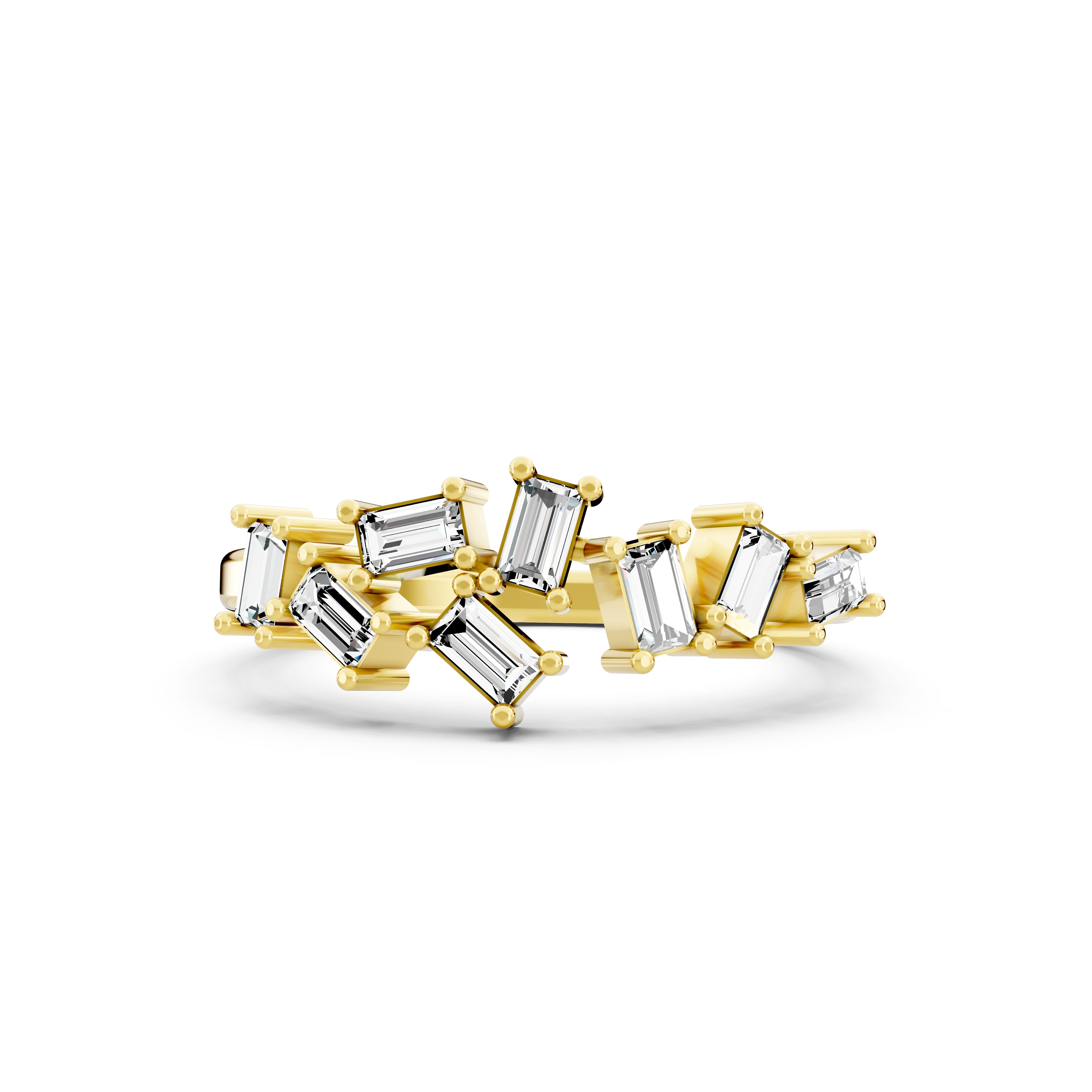 Baguette Lab Grown Diamond Engagement Ring | Basket Set Side Stones