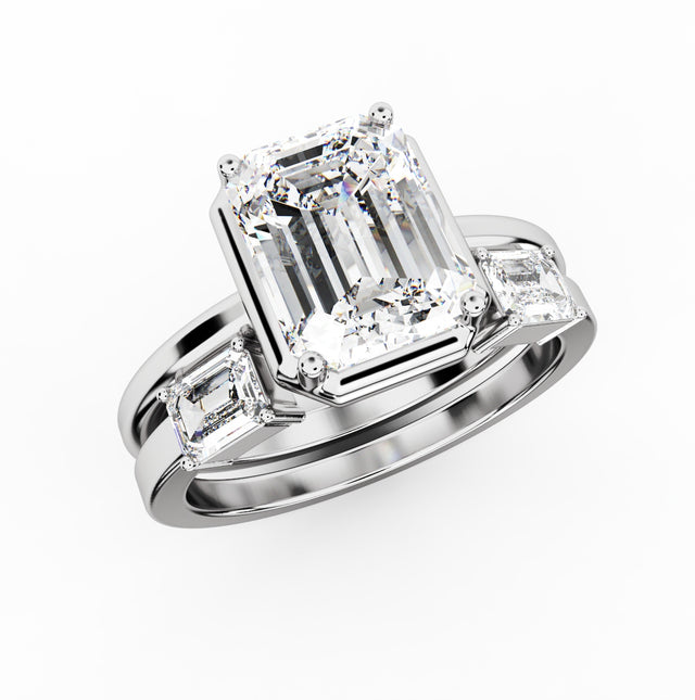 2.28tct Emerald Lab Grown Diamond Bezel Engagement Ring with Toi Et Moi Ring Combo Ring | IGI Certified | Custom Gold