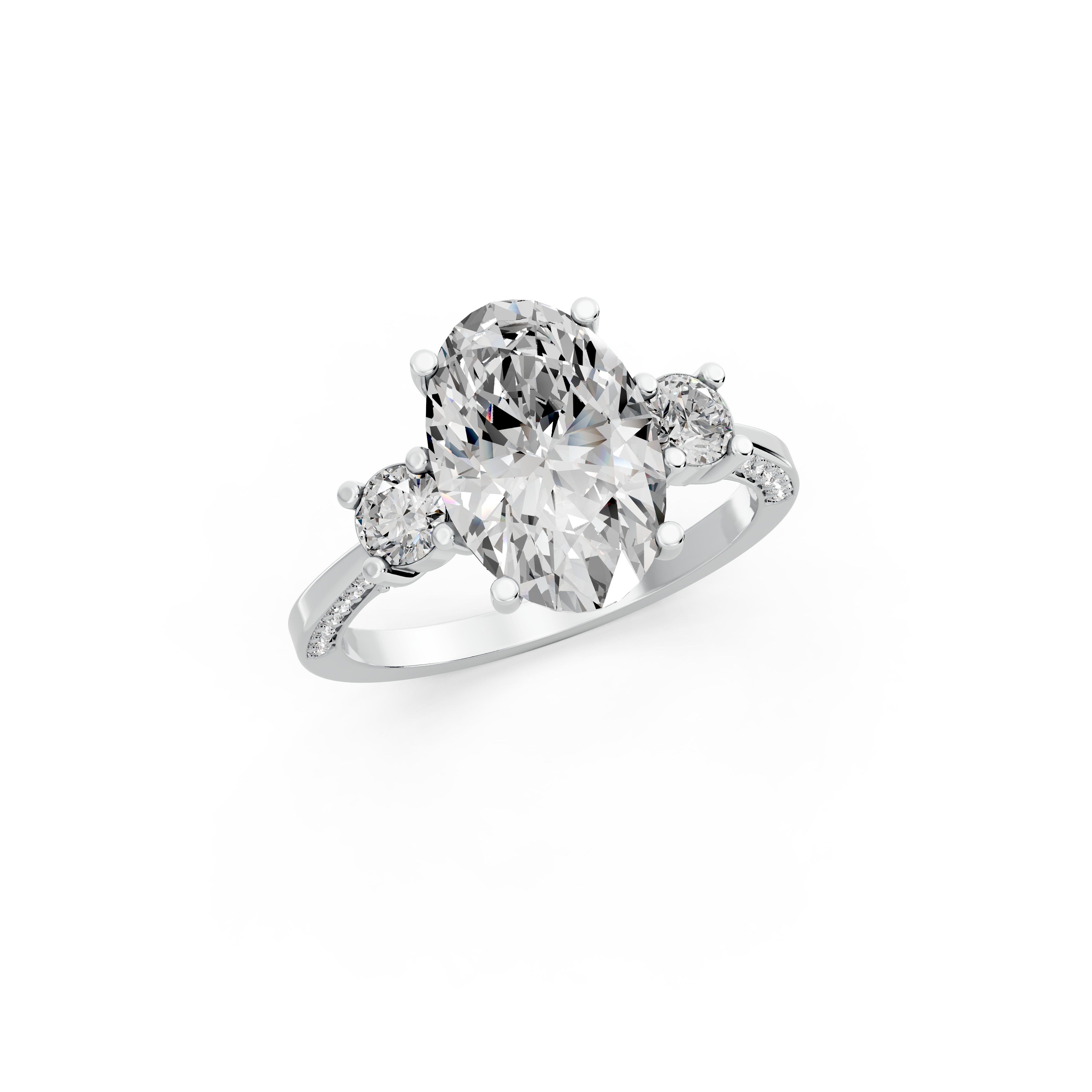 Oval 3.02tcw Lab Diamond Engagement Ring | Three Stone | D-E-F, VVS-VS Clarity | Custom Gold |