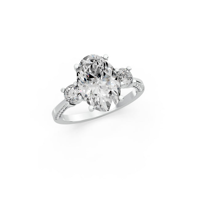 Oval 3.02tcw Lab Diamond Engagement Ring | Three Stone | D-E-F, VVS-VS Clarity | Custom Gold |