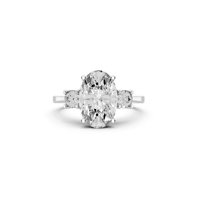 Oval 3.02tcw Lab Diamond Engagement Ring | Three Stone | D-E-F, VVS-VS Clarity | Custom Gold |