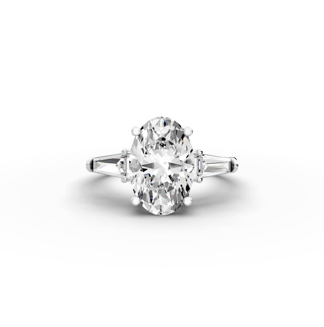 Oval 2.90tcw Lab Diamond Engagement Ring | Ethical 3-Stone | D-E-F, VVS-VS Clarity | IGI | Custom Gold |