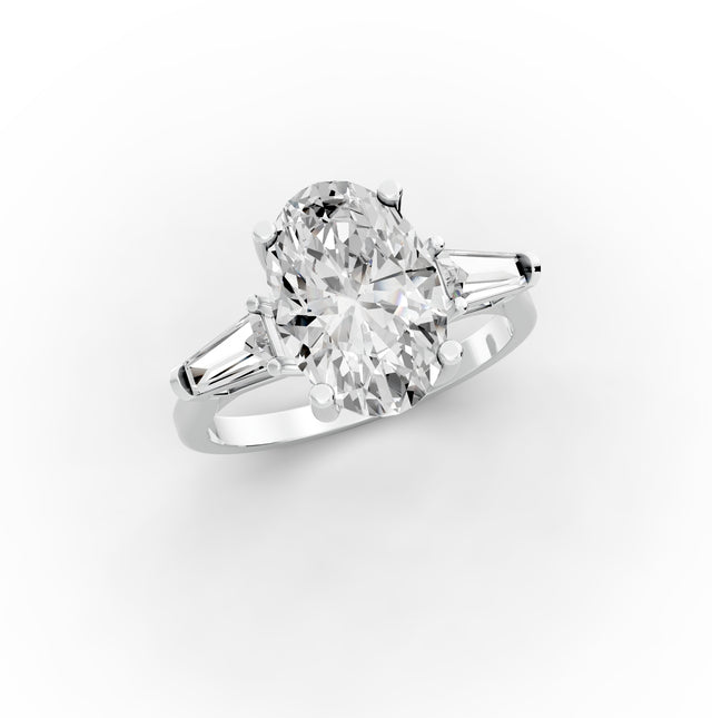 Oval 2.90tcw Lab Diamond Engagement Ring | Ethical 3-Stone | D-E-F, VVS-VS Clarity | IGI | Custom Gold |