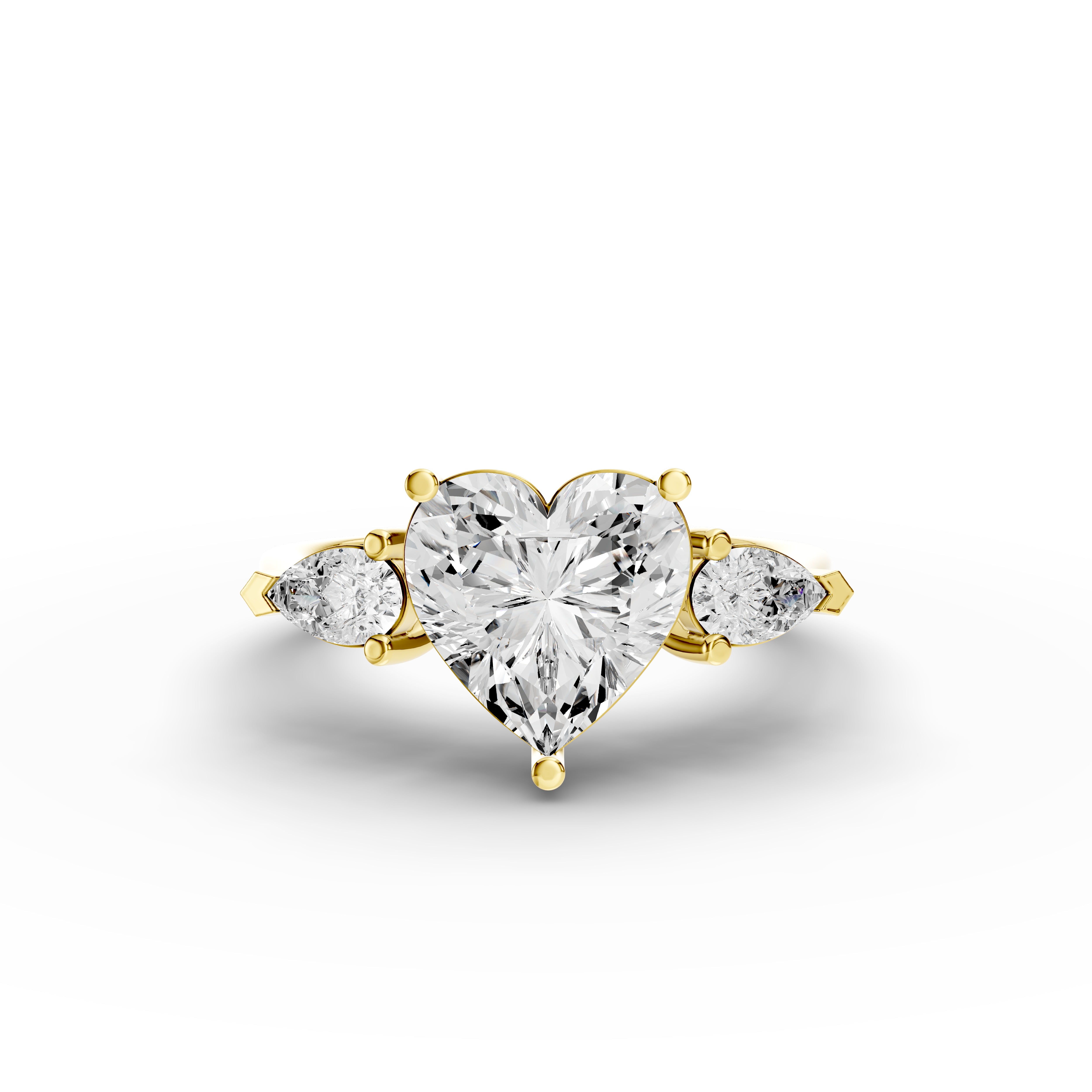 Heart 2.33tcw Lab Diamond Engagement Ring | Ethical 3-Stone | IGI | Custom Gold Setting |