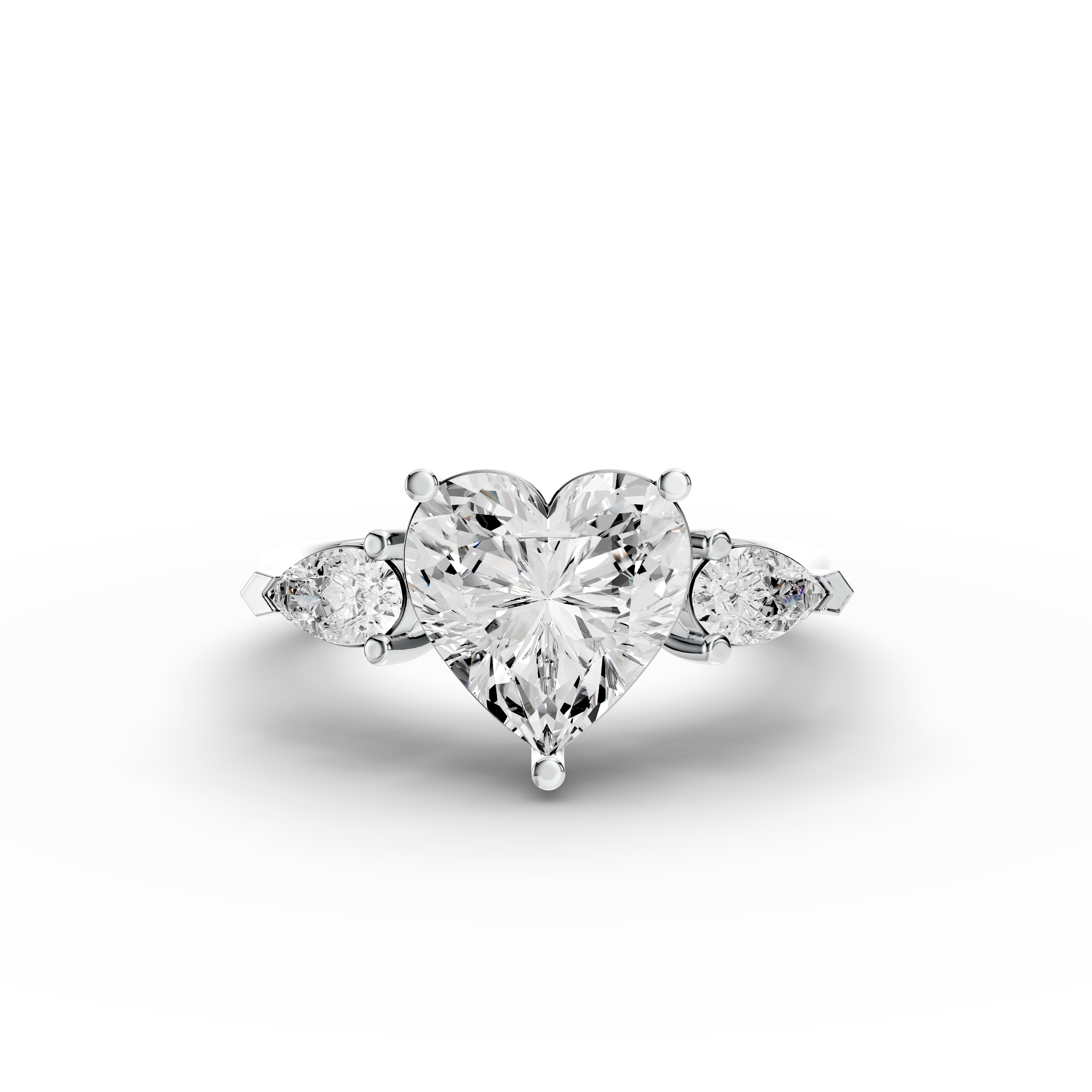 Heart 2.33tcw Lab Diamond Engagement Ring | Ethical 3-Stone | IGI | Custom Gold Setting |