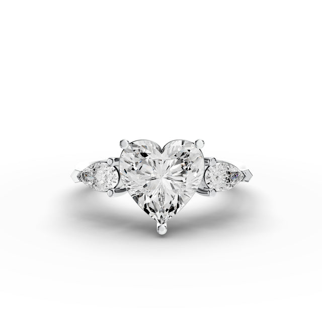 Heart 2.33tcw Lab Diamond Engagement Ring | Ethical 3-Stone | IGI | Custom Gold Setting |