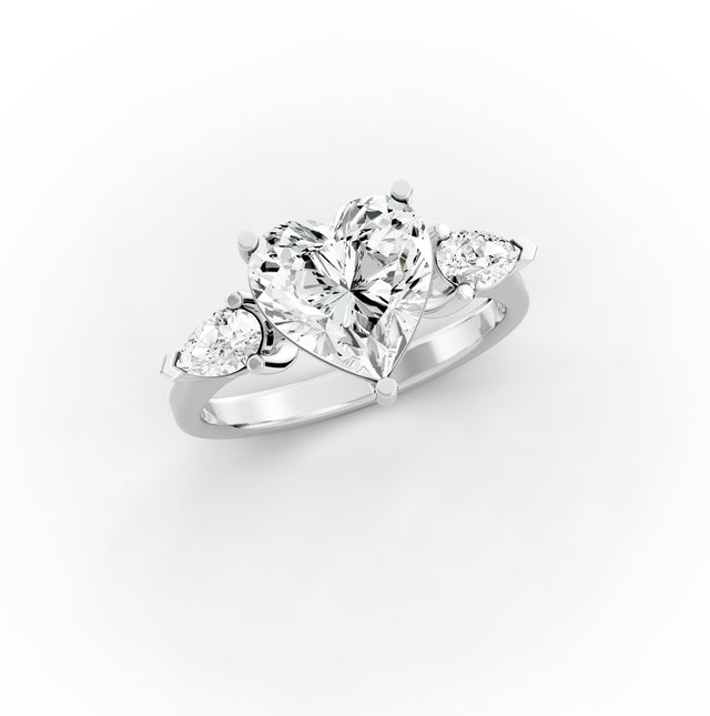 Heart 2.33tcw Lab Diamond Engagement Ring | Ethical 3-Stone | IGI | Custom Gold Setting |