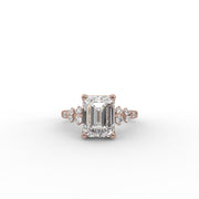 2.66tct Emerald Cut Moissanite Engagement Ring, Vintage Unique Cluster Yellow Gold Engagement Ring Women, Round Diamond Wedding Anniversary Ring