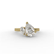 Pear Moissanite Diamond Toi Et Moi Engagement Ring, Tilted Pear Ring, Solid Gold Anniversary Ring, You & Me Ring