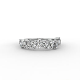 Round Moissanite And Custom Baguette Moissanite Diamond Wedding Ring, Half Eternity Band Diamond Ring.