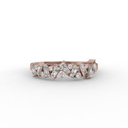 Round Moissanite And Custom Baguette Moissanite Diamond Wedding Ring, Half Eternity Band Diamond Ring.