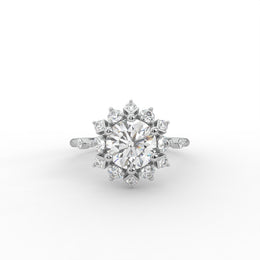 1.00 CT Round Moissanite Diamond Engagement Ring, Floral Design Diamond Ring.
