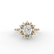 1.00 CT Round Moissanite Diamond Engagement Ring, Floral Design Diamond Ring.