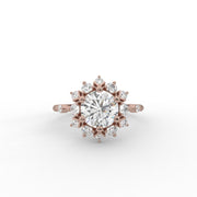1.00 CT Round Moissanite Diamond Engagement Ring, Floral Design Diamond Ring.