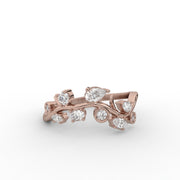Multi Moissanite Diamond Engagement Ring, Nature Inspired Half Eternity Diamond Ring.