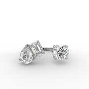 Emerald, Pear and Round Toi Et moi Moissanite Diamond Engagement Ring, Three-Stone Moissanite Diamond Ring.