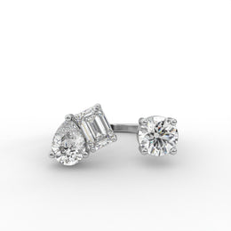 Emerald, Pear and Round Toi Et moi Moissanite Diamond Engagement Ring, Three-Stone Moissanite Diamond Ring.