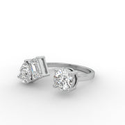 Emerald, Pear and Round Toi Et moi Moissanite Diamond Engagement Ring, Three-Stone Moissanite Diamond Ring.