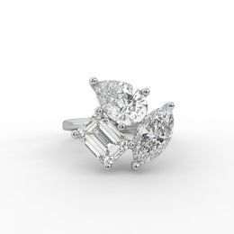 3.00 CT Three Stone Moissanite Diamond Engagement Ring, Modern Cluster Diamond Ring.