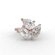 3.00 CT Three Stone Moissanite Diamond Engagement Ring, Modern Cluster Diamond Ring.
