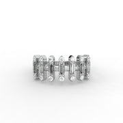 Baguette Straight Moissanite Diamond Engagement Ring, Half Eternity Moissanite Diamond Band.