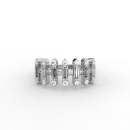 Baguette Straight Moissanite Diamond Engagement Ring, Half Eternity Moissanite Diamond Band.