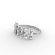 Baguette Straight Moissanite Diamond Engagement Ring, Half Eternity Moissanite Diamond Band.