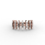 Baguette Straight Moissanite Diamond Engagement Ring, Half Eternity Moissanite Diamond Band.