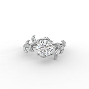 1.00 CT Round Moissanite Diamond Engagement Ring, Nature Inspired Moissanite Diamond Ring.