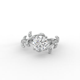 1.00 CT Round Moissanite Diamond Engagement Ring, Nature Inspired Moissanite Diamond Ring.
