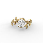 1.00 CT Round Moissanite Diamond Engagement Ring, Nature Inspired Moissanite Diamond Ring.