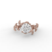 1.00 CT Round Moissanite Diamond Engagement Ring, Nature Inspired Moissanite Diamond Ring.