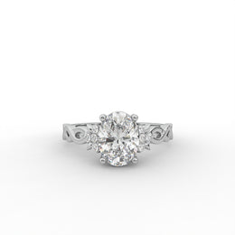 1.07tcw Oval & Round Lab Grown Diamond Side Stone Essence Nature Inspire With Twisted Band Engagement Ring  | IGI Certified