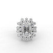 6.74tcw Emerald Lab Grown Diamond surrounded by Clustered Halo design Engagement Ring  | IGI Certified |