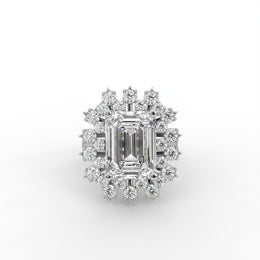 5.65tcw Emerald Moissanite  Diamond Engagement Ring, Premium Halo Moissanite Diamond Ring