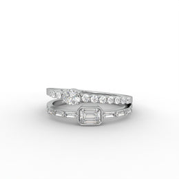 0.61tcw Emerald & Oval Lab Grown Diamond Bazel East-West Shank Band With Pave Set Engagement Ring  | IGI Certified