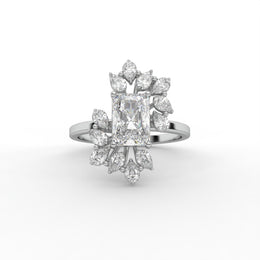 1.74tcw Radiant Diamond With Cluster Halo design Engagement Ring  | IGI Certified |