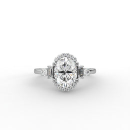 1.59tcw Oval Lab Grown Diamond Halo Design With Shank Band Engagement Ring  | IGI Certified |