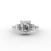 Emerald Moissanite Diamond Engagement Ring, Three-Stone Moissanite Diamond Ring, Gift For Her.