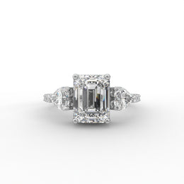 Emerald Moissanite Diamond Engagement Ring, Three-Stone Moissanite Diamond Ring, Gift For Her.