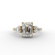 Emerald Moissanite Diamond Engagement Ring, Three-Stone Moissanite Diamond Ring, Gift For Her.