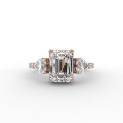 Emerald Moissanite Diamond Engagement Ring, Three-Stone Moissanite Diamond Ring, Gift For Her.