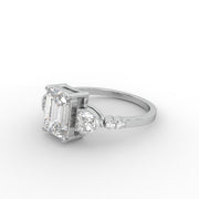 Emerald Moissanite Diamond Engagement Ring, Three-Stone Moissanite Diamond Ring, Gift For Her.