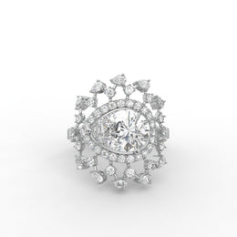2.44tcw Rose Cut Pear & Round Lab Grown Diamond Halo Cluster Engagement Ring  | IGI Certified |