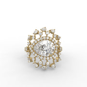 2.44tcw Rose Cut Pear & Round Lab Grown Diamond Halo Cluster Engagement Ring  | IGI Certified |