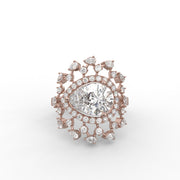 2.44tcw Rose Cut Pear & Round Lab Grown Diamond Halo Cluster Engagement Ring  | IGI Certified |