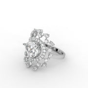2.44tcw Rose Cut Pear & Round Lab Grown Diamond Halo Cluster Engagement Ring  | IGI Certified |