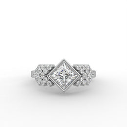 1.00tcw Princess & Round Lab Grown Diamond Bezel With Side Essence Engagement Ring  | IGI Certified |