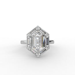 2.45tcw Dutch Marquise,Baguette Straight & Round Lab Grown Diamond Hexagon Halo Set Engagement Ring  | IGI Certified |