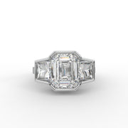 3.55tcw Emerald & Custom Baguette Lab Grown Diamond Three Stone Semi Bezel Set Engagement Ring  | IGI Certified |